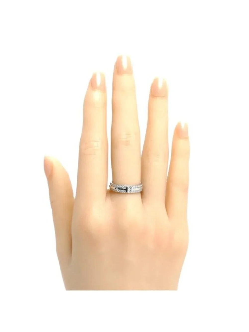 Tiffany & Co 18k White Gold T Two Narrow Ring Diamond